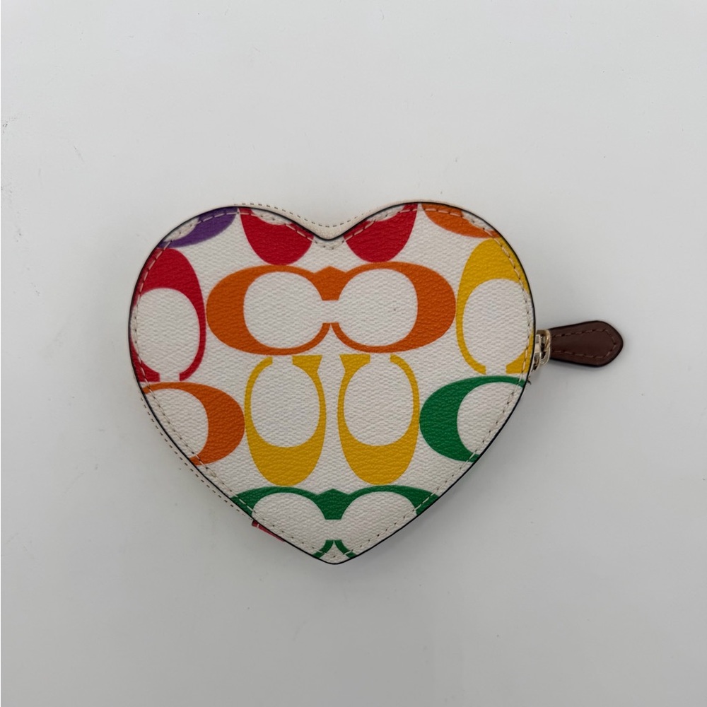 Coach Limited Edition Heart Coin Case in the  Rainbow Signature Canvas - Picture 2 of 8